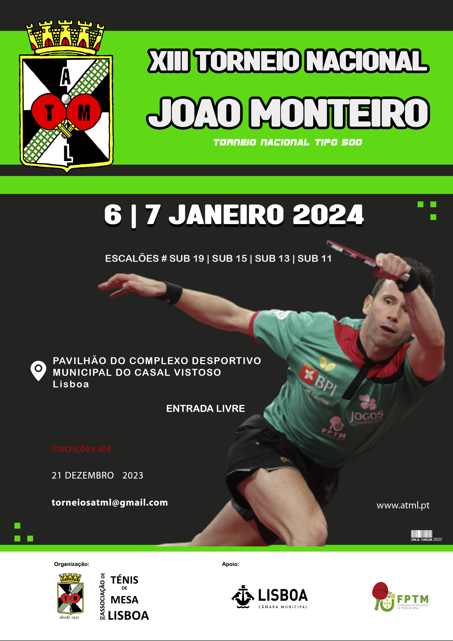 Inscrições no XIII Torneio Nacional João Monteiro